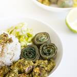 poulet mariné au pesto-artichaut-tagliatelles de courgettes
