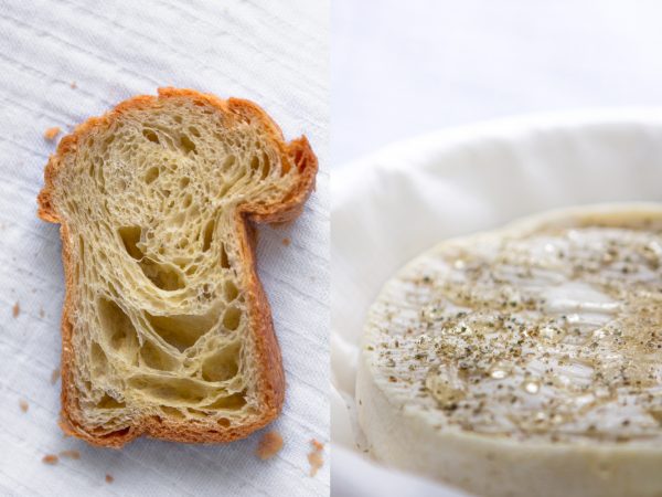 Pérail de brebis rôtis au miel de truffe blanche-poivre vert et brioche feuilletée