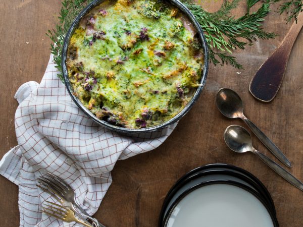 Gratin de légumes d’automne et béchamel aux épinards sans gluten